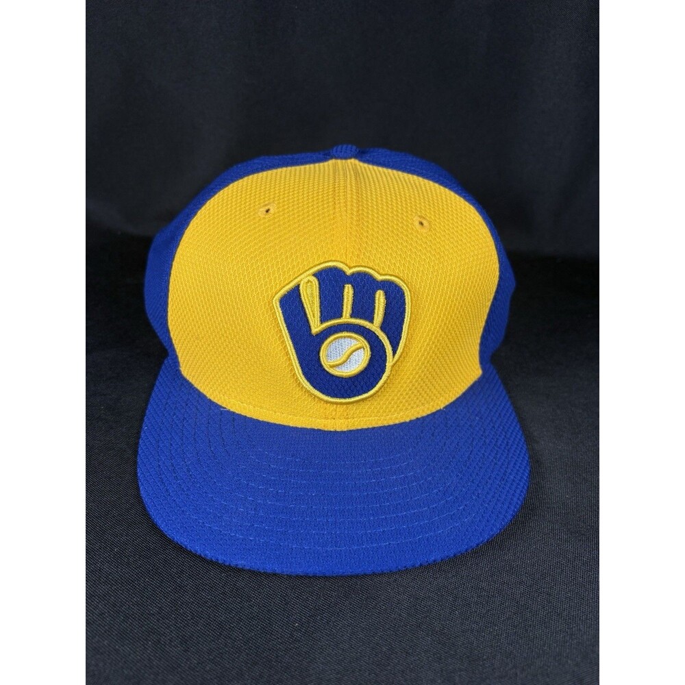 New Era 59Fifty Milwaukee Brewers Fitted Size 8 Retro Logo Hat MLB Baseball Blue
